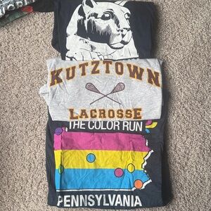 (3) Tshirts Penn State, Kutztown, and Pennsylvania Color Run